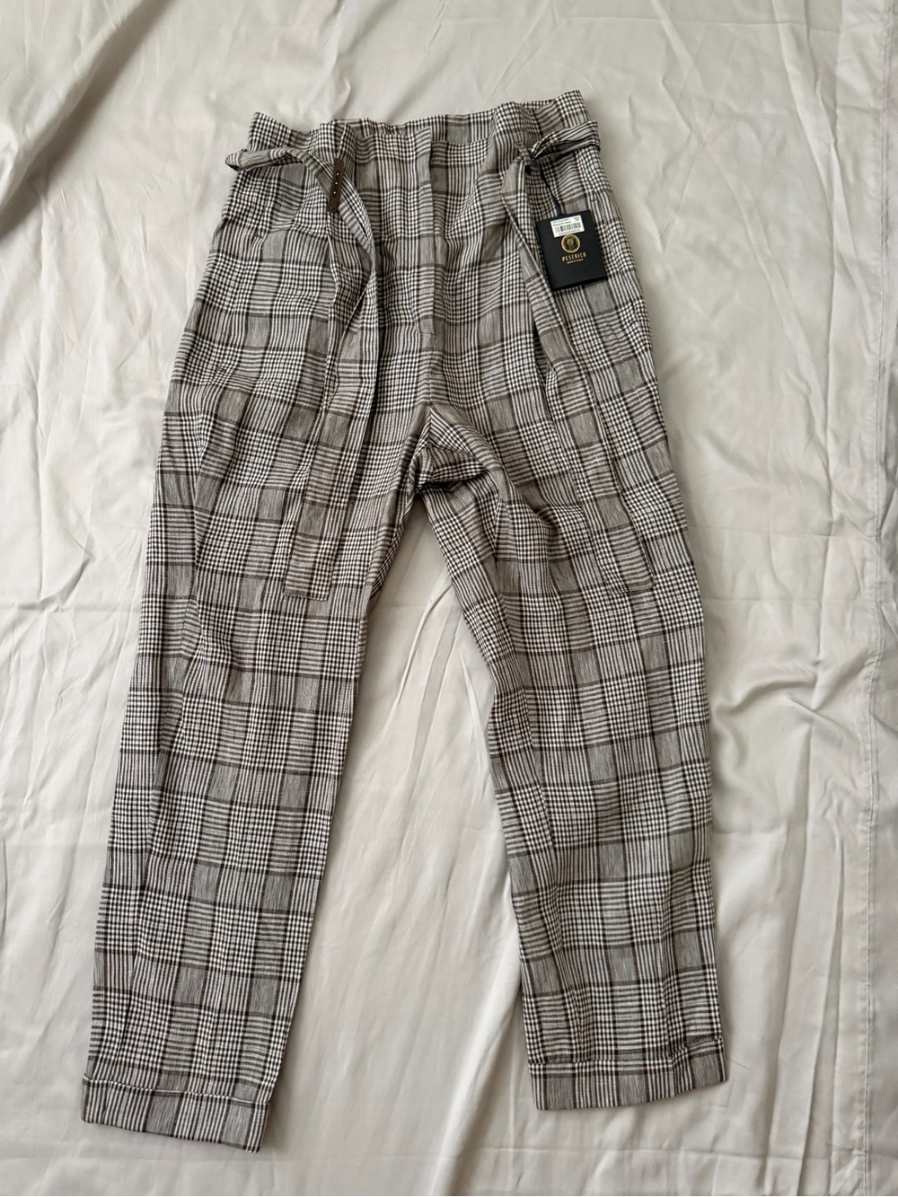 Peserico Gray Plaid Tapered Drawstring Chinos